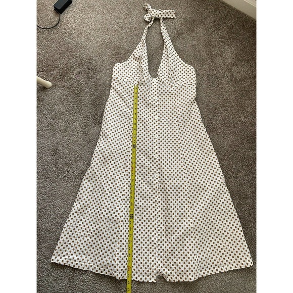 Zara Dresses & Skirts - NWT Zara Linen Halter Dress Polka Dot Size Large Brown White Button. LR 42